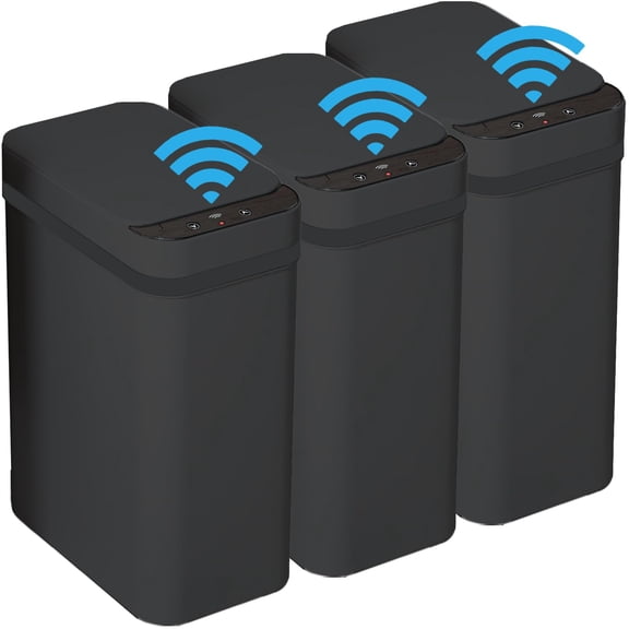 3 PACK - Bathroom Trash Can with Lid - 2.5 Gallon Automatic Trash Cans Touchless - Bedroom, Office - Small Smart Garbage Can - Electric, Narrow - Motion Sensor Trash can Bathroom ( Matte Black )