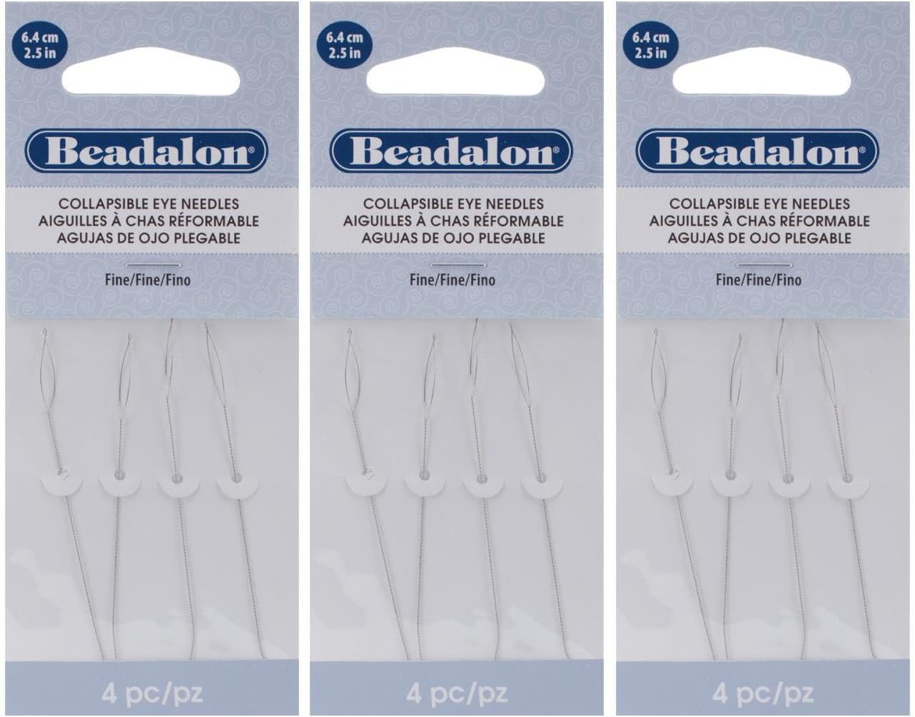3PACK Beadalon Collapsible Eye Needles 2.5Inch Fine 4/Pack