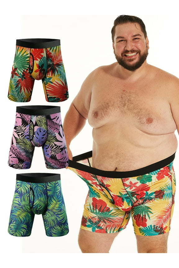 3 PACK Big and Tall Mens Boxer Briefs Scrawl Print Plus Size Underwear With Fly Comfy Breathable Boxers
