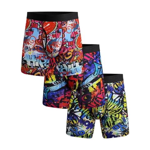 3 PACK Big and Tall Mens Boxer Briefs Scrawl Print Plus Size Underwear With Fly Comfy Breathable Boxers