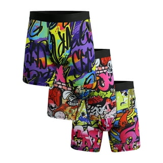 3 PACK Big and Tall Mens Boxer Briefs Scrawl Print Plus Size Underwear With Fly Comfy Breathable Boxers