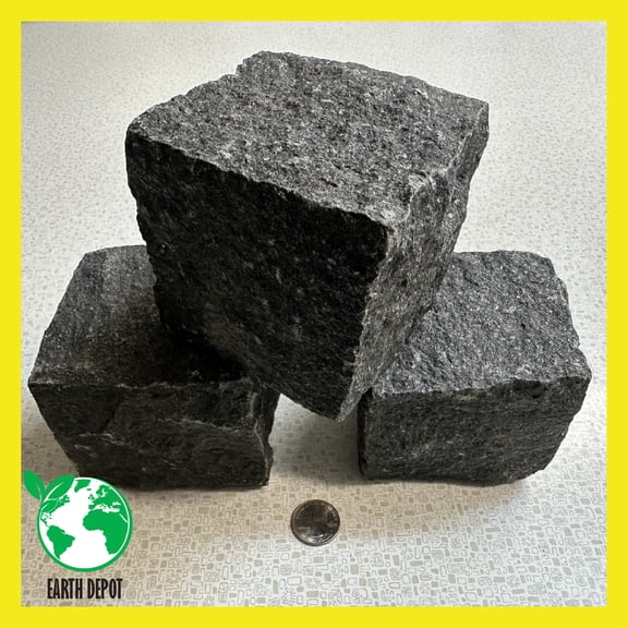 3 PACK! Black Granite Cobble Stone 4" Square Rocks, For Walkway Edging, Landscaping, Aquarium Fish Tank Cave Decorations, Lizard Terrariums, Zen Gardens, Decorative Ponds, Water Features, and more