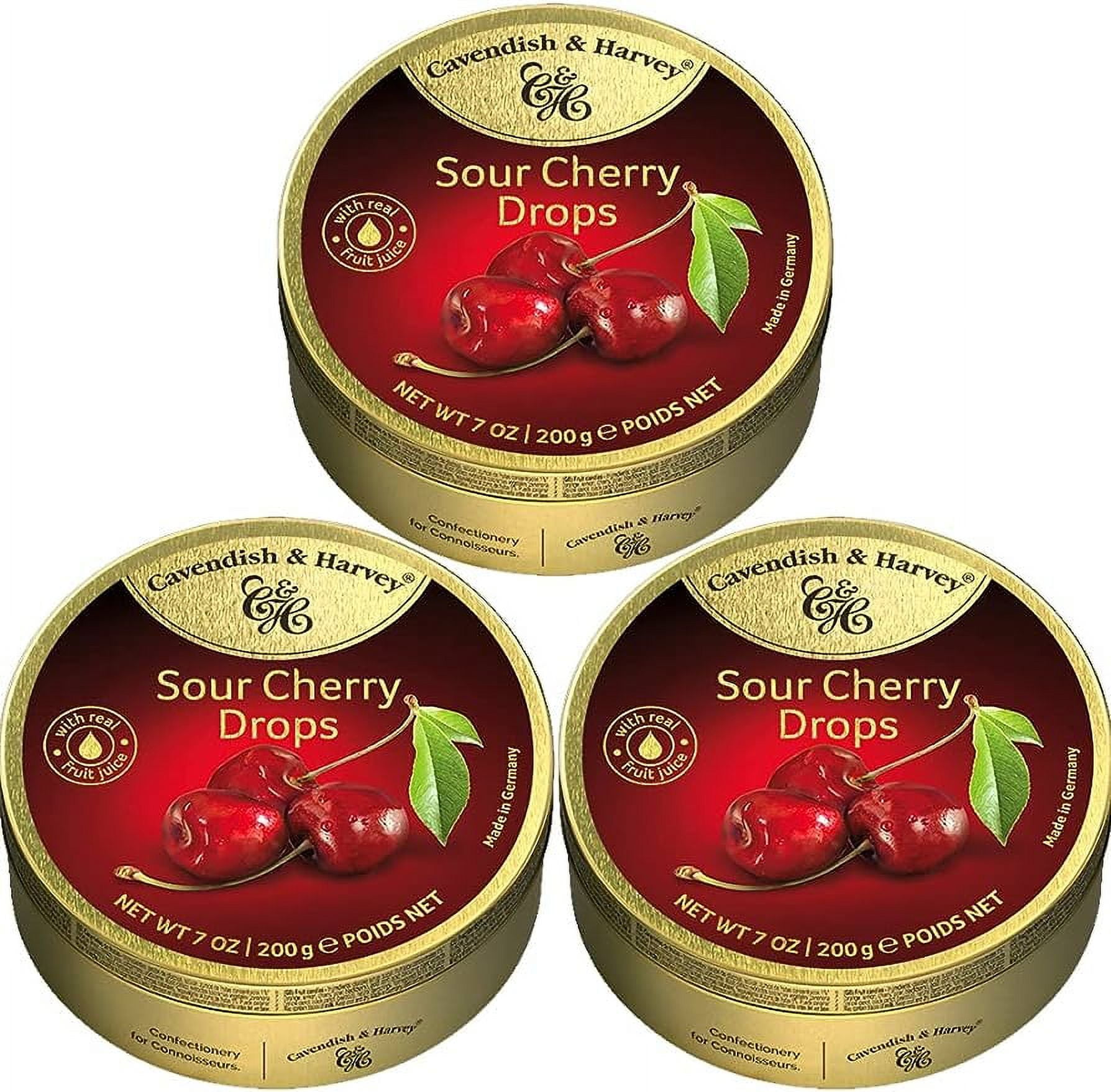 3 PACK CAVENDISH & HARVEY Sour Cherry Hard Candy Drops 7 oz/ 200g