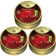 3 PACK - CAVENDISH & HARVEY Sour Cherry Hard Candy Drops 7 oz/ 200g each tin