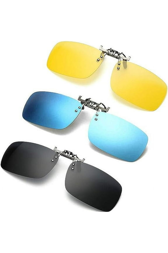 3 PACK, Clip on Flip up Polarized Lens For Prescription Glasses, UV Protection Sunglasses Over RX Eyeglasses