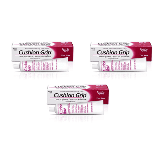 3 PACK Cushion Grip Thermoplastic Denture Adhesive Long-Lasting 1 oz. (3X 1oz)