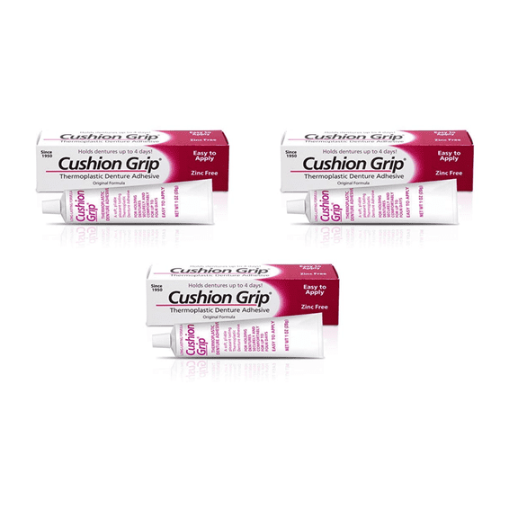 3 PACK Cushion Grip Thermoplastic Denture Adhesive Long-Lasting  1 oz. (3X 1oz)