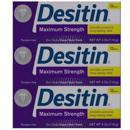 3 PACK - Desitin Maximum Strength Paste Zinc Oxide Diaper Rush 4 Oz. each