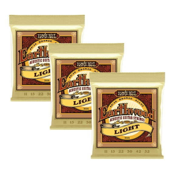 3 PACK Ernie Ball 2004 Earthwood 80/20 Bronze Light Acoustic Guitar Strings (11-52)