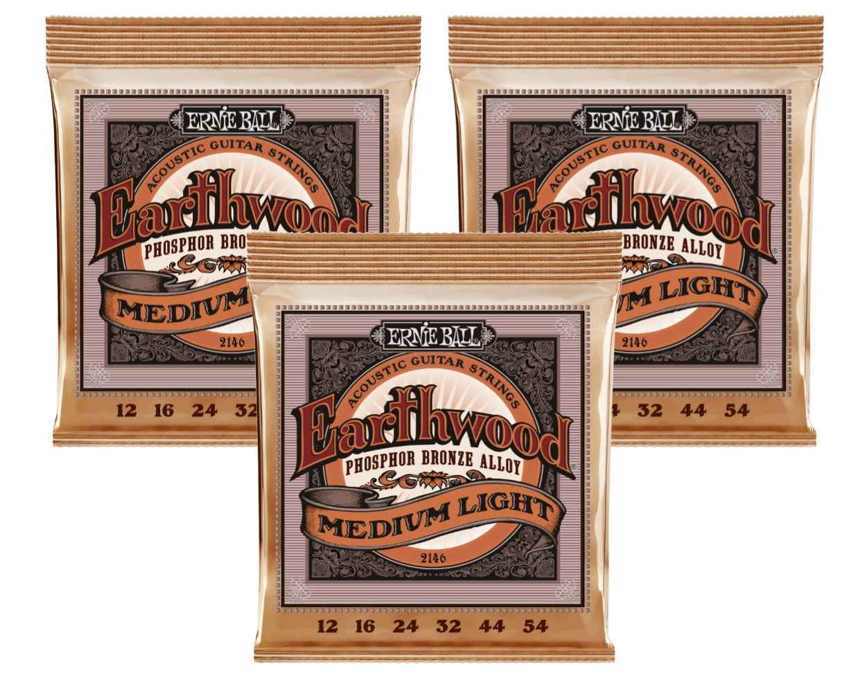 3 PACK Ernie Ball 2146 Acoustic Phosphor Bronze Guitar Strings (12-54)