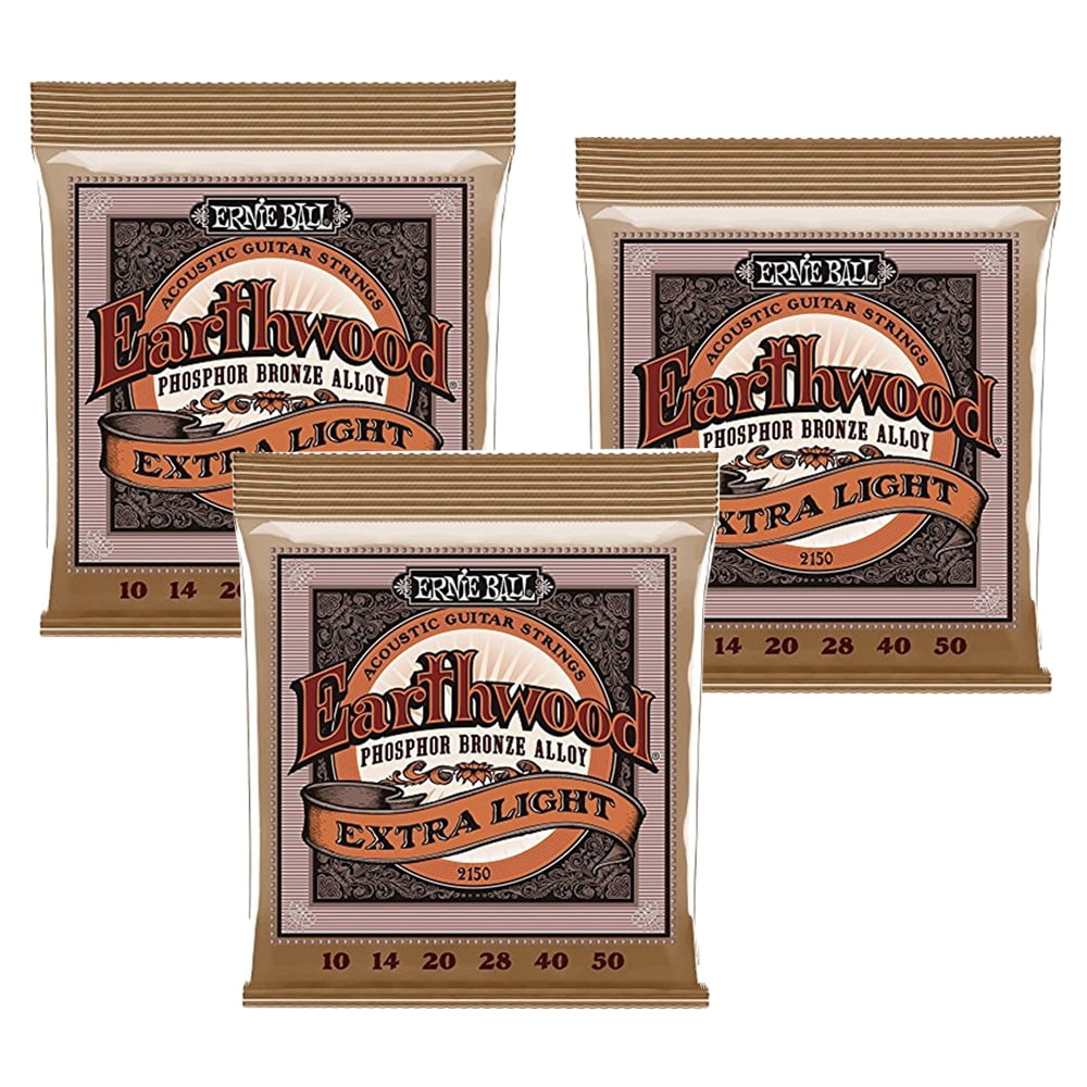 3 PACK Ernie Ball P02150 Earthwood Extra Light Phosphor Bronze Acoustic String Set, .010 - .050