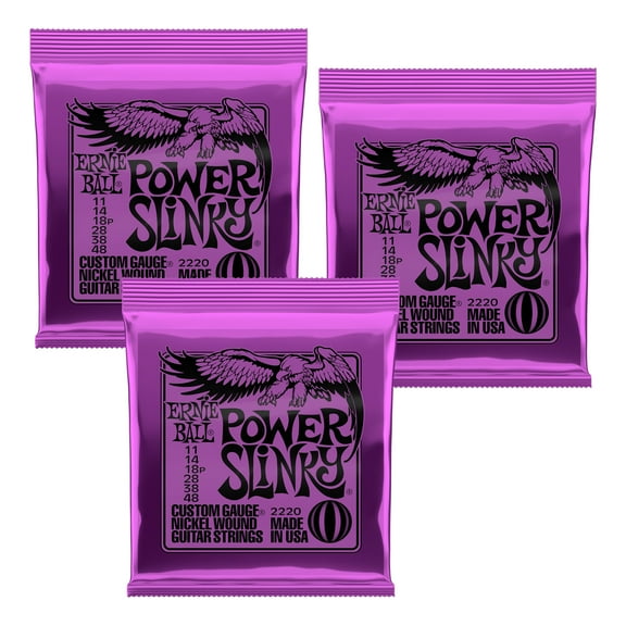 3 PACK Ernie Ball Power Slinky Electric Guitar Strings, Nickel Wound