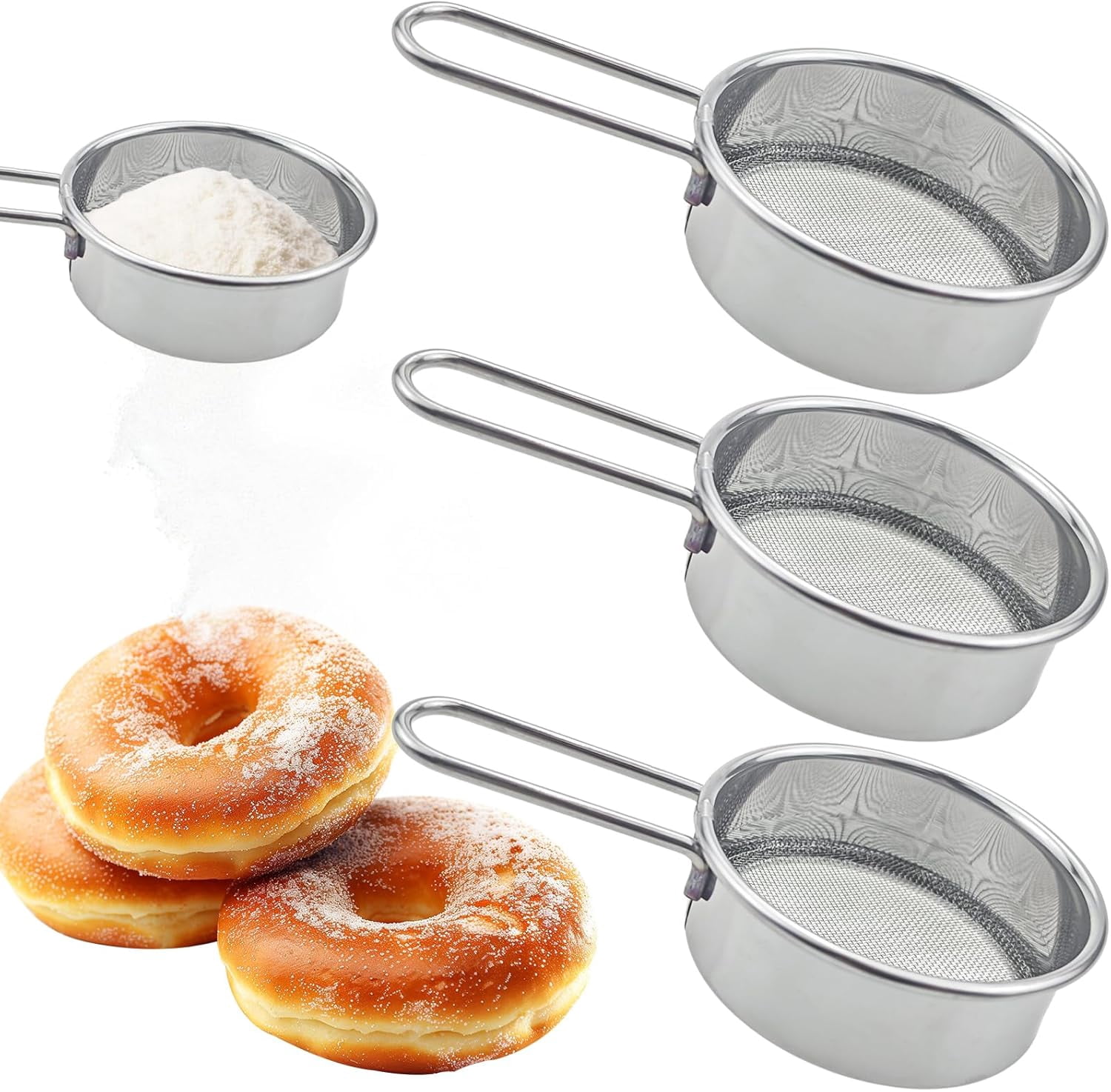 Snifter Backing 3 PACK Fine Mesh Sieve 1/2 Flour Sifter Stainless Steel Vintage Sifter ...