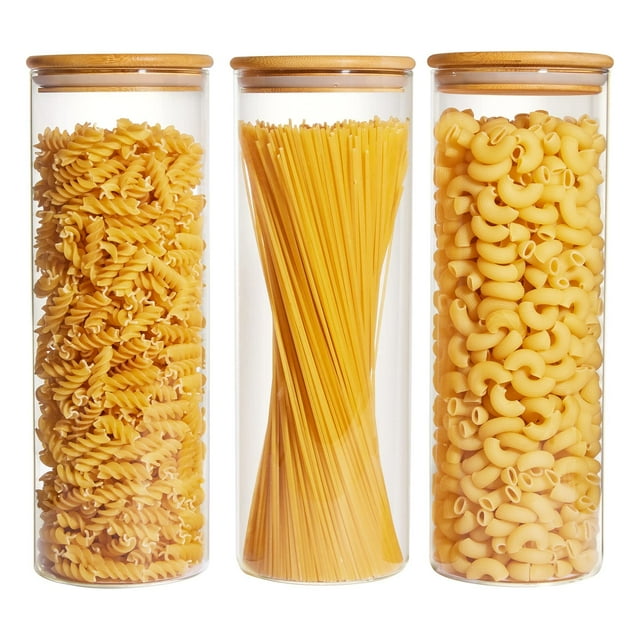 3 PACK Glass Food Storage Jar With Bamboo Lids, VTOPMART Glass Canister