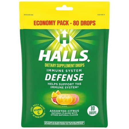 3 PACK - Halls INMUNE SYSTEM DEFENSE Assorted Citrus Vitamin C Drops ECONOMY PACK, Assorted Citrus 80.0ea ( 3 PACK = 240 DROPS)