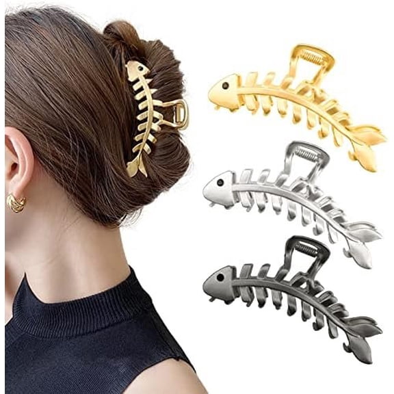 3 PACK Large Metal Hair Claw Clips Fish Shape Hairpin Tail Hair Clamps Nonslip Hair Accessories for Thick and Thin Hair Styling