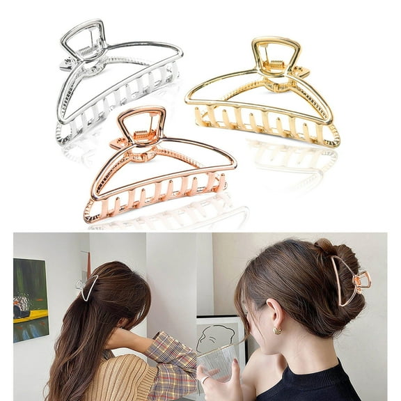 3 PACK Large Metal Hair Claw Clips Hair Catch Barrette Jaw Clamp for Women Half Bun Hairpins for Thick Hair (Silver + Gold + Rose Gold)