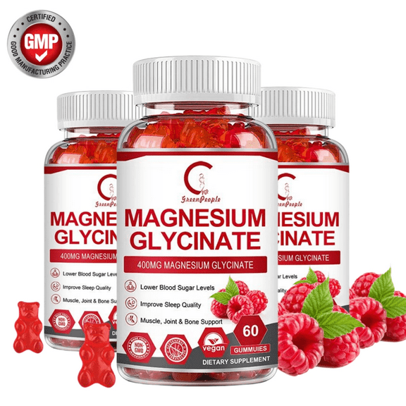 (3 PACK)Magnesium Glycinate Gummies - 400mg Magnesium Glycinate Gummies with 100mg Magnesium L - Support Relaxation, Stress Relief, Heart Health - 180 Gummies