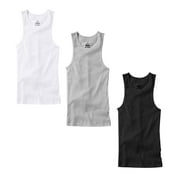 3 PACK Men Tank Top Workout Athletic White/Black/Gray A-Shirts 100% Cotton Undershirt Ribbed SizeLarge
