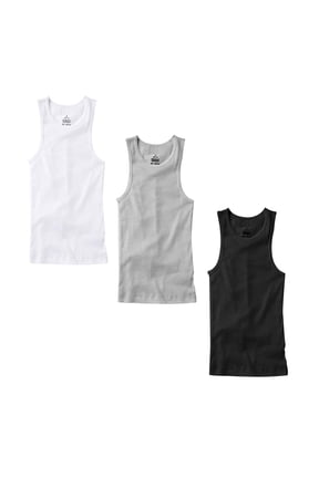 3 PACK Men Tank Top Workout Athletic White/Black/Gray A-Shirts 100% Cotton Undershirt Ribbed Size:Large