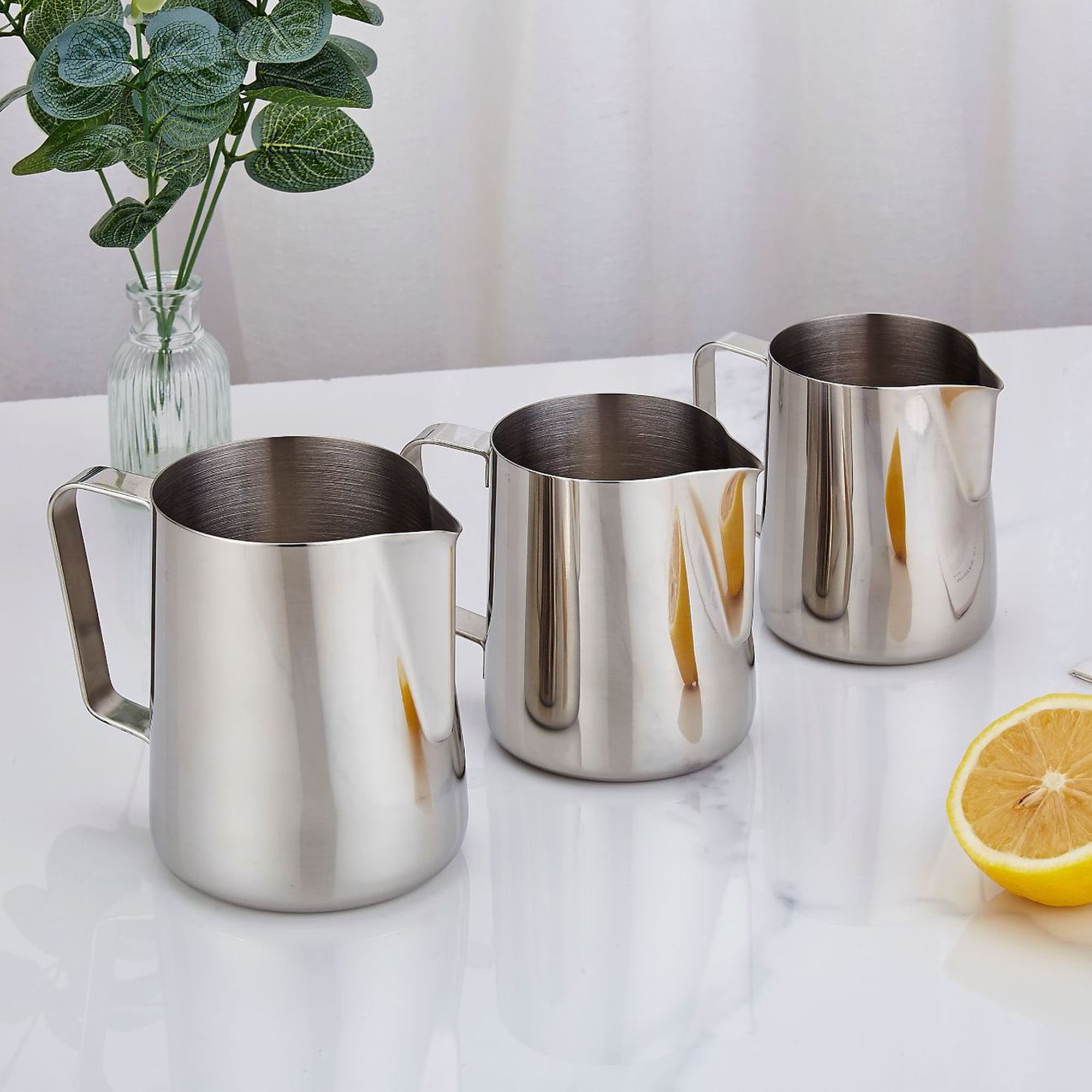 3 PACK Milk Frothing Pitcher Cup, 11.8oz/13.5oz/20oz Milk Frother Cup Stainless Steel Steaming Pitcher Milk Jug Coffee Latte Art Cappuccino Espresso Machine Accessories Barista Steam Pitchers - Walmart.com