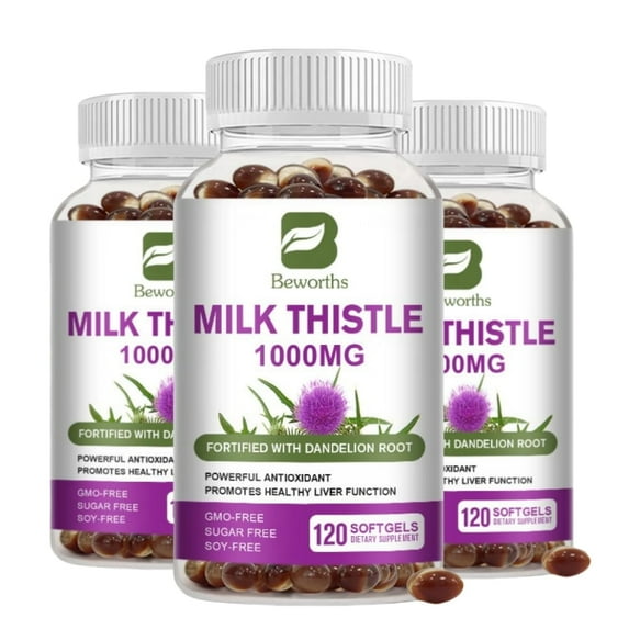 (3 PACK)Milk Thistle 1000mg, Herbal Health Supplement, Supports Liver Health, Rapid Release Softgels, 360 Ct