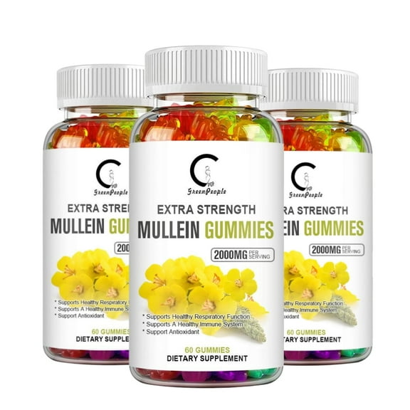 (3 PACK)Mullein Leaf Extract for Lungs, Sugar Free Mullein Gummies 2000mg, Lung Cleanse Supplement for Respiratory System,180 Vegan
