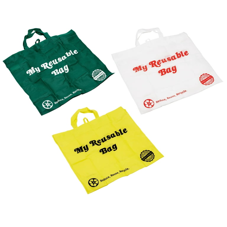 3 PACK Multi Color Reusable Grocery Bags Large Shopping Bags with Handles Fabric Tote Bags Merchandise Bags Gift Bags Foldable Eco Friendly Walmart
