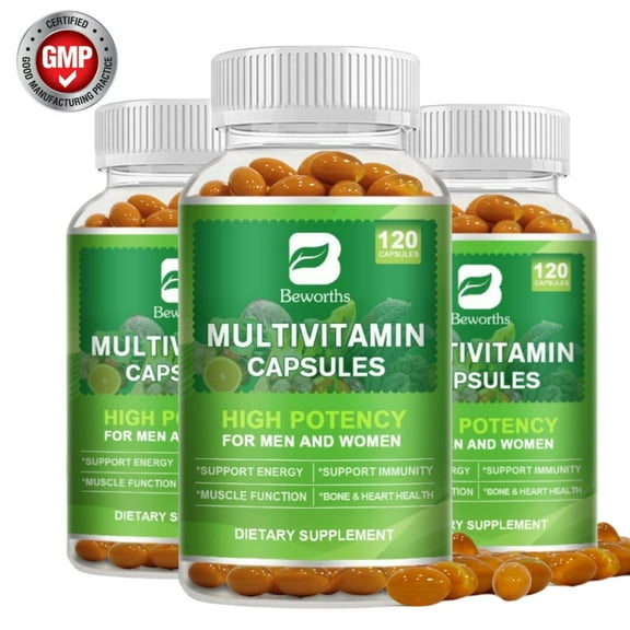 (3 Pack)Multivitamin Capsules with Vitamins & Minerals, Immune System and Energy Support, Mens and Womens Multi Vitamin, 360 VegCaps