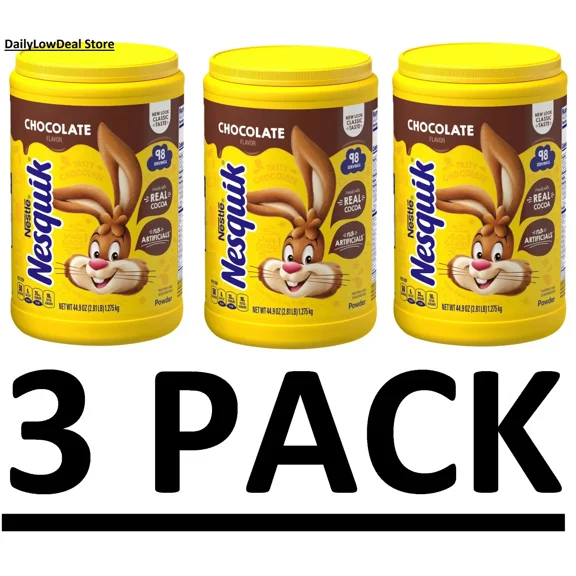 3 PACK - Nesquik Chocolate Powder Low Fat Drink Mix (44.9 oz. Each)