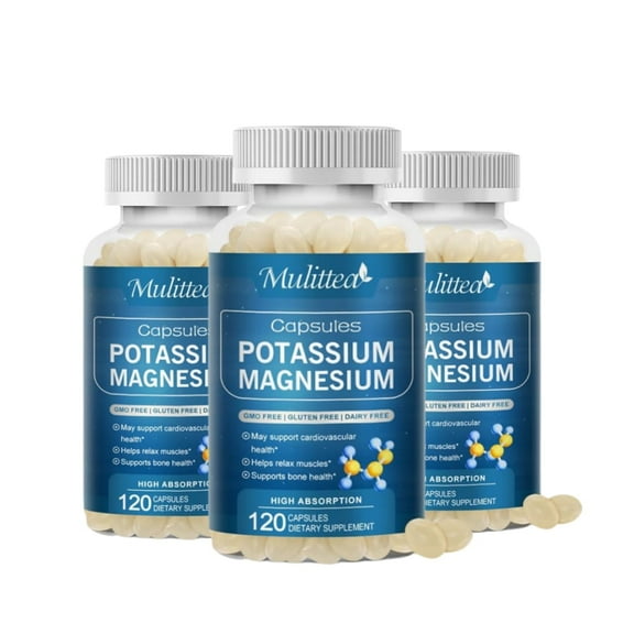(3 PACK)Potassium Magnesium Supplement,Support Vascular, Bone, Heart, Muscle & Nerve Health, Non-GMO, Vegan, 360 Capsules