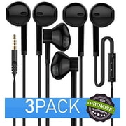 3-PACK Premium Earphones/Earbuds/Headphones with Stereo Mic&Remote Control Compatible for iPhone iPad iPod Samsung Galaxy and More Nexus Android Smartphones - Black