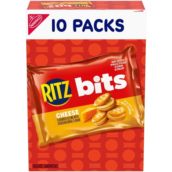 3 PACK RITZ Bits Cheese Sandwich Crackers, Lunch Snacks for Kids and Adults, 10 Snack Packs