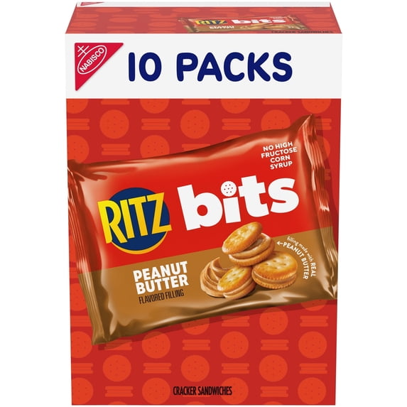 3 PACK RITZ Bits Peanut Butter Sandwich Crackers, Lunch Snacks, 10 Snack Packs