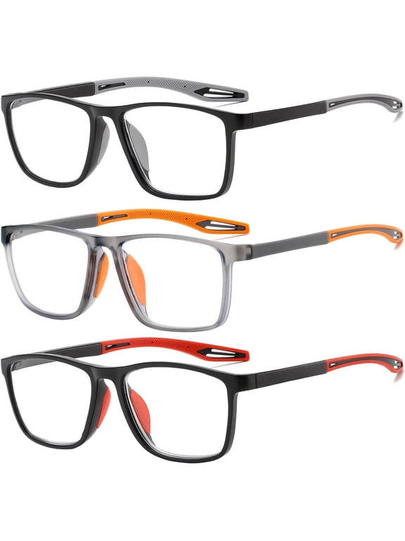 3 PACK Reading Glasses for Men Sporty Design TR90 Blue Light Blocking Reader Comfortable and Flexible Lightweight