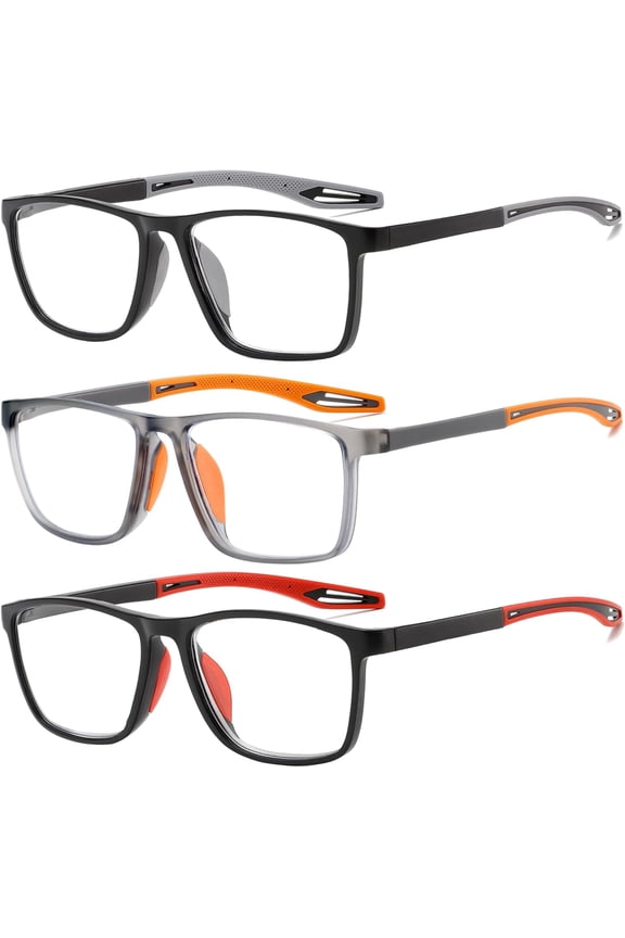 3 PACK Reading Glasses for Men Sporty Design TR90 Blue Light Blocking Reader Comfortable and Flexible Lightweight