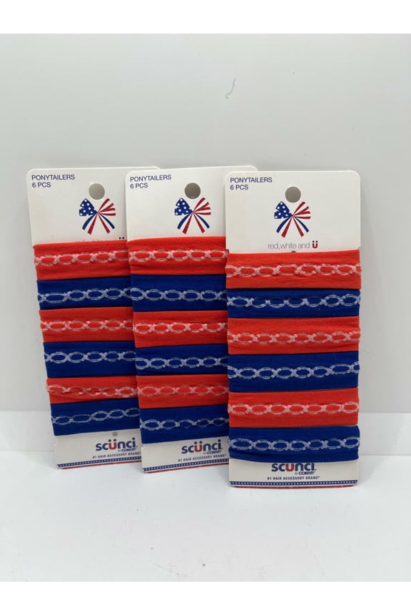 3 PACK Red, White and U, SCUNCI by Conair 18 TOTAL American Patriotic 4th of