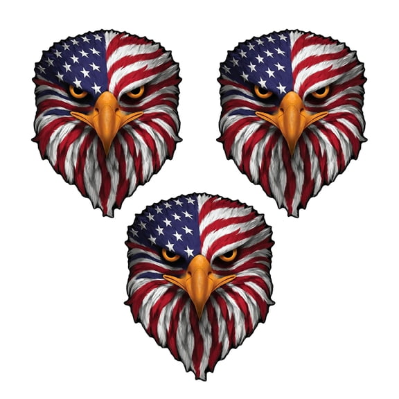 3 PACK Reflective Eagle Eyes USA Flag Decal, Patriotic American Flag Bald Eagle Sticker, Waterproof Patriotic Vinyl Sticker for Trucks, Cars, Laptop, Cooler, American Pride Accessory (A, M)