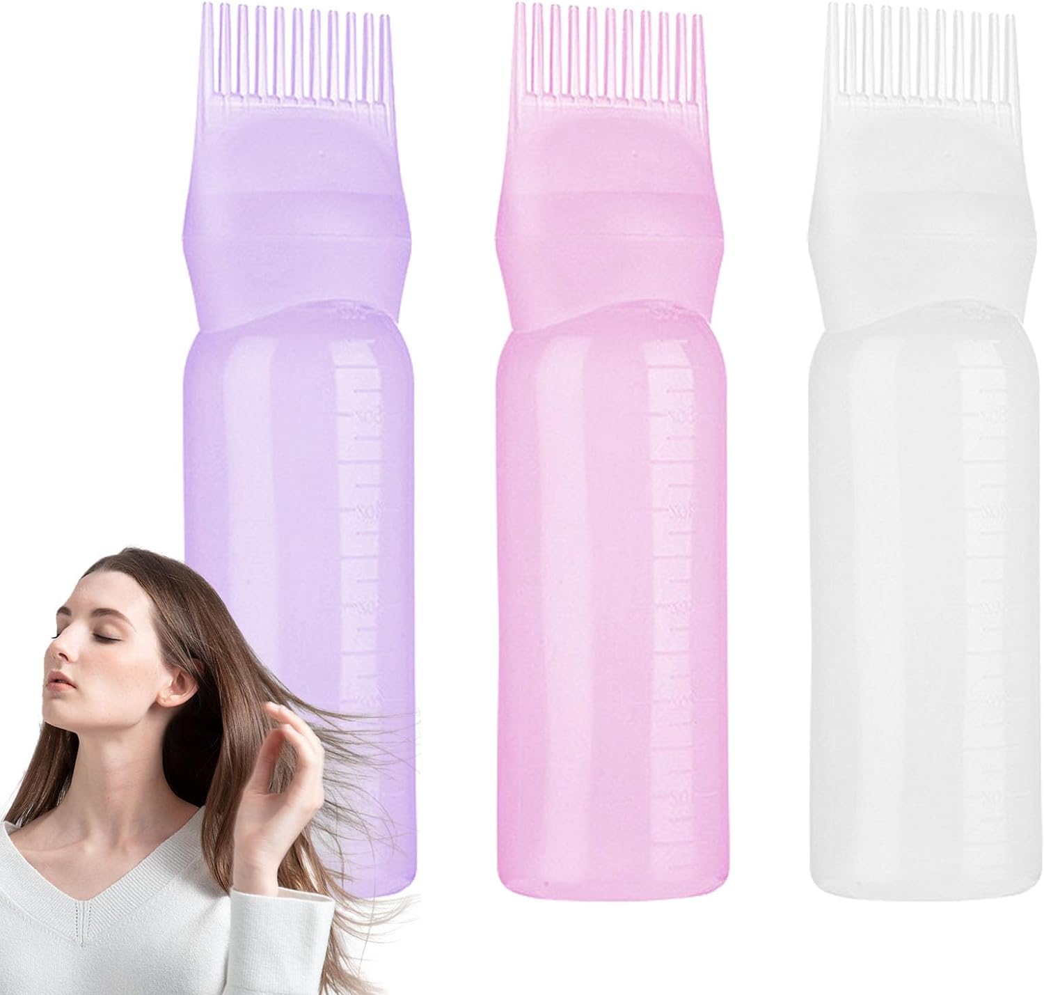 3 PACK Root Comb Applicator Bottle, 6 Ounce Applicator Bottle for Hair