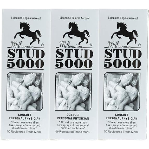 Stud 5000 delay spray for men, 3 pack, topical aerosol, One Size