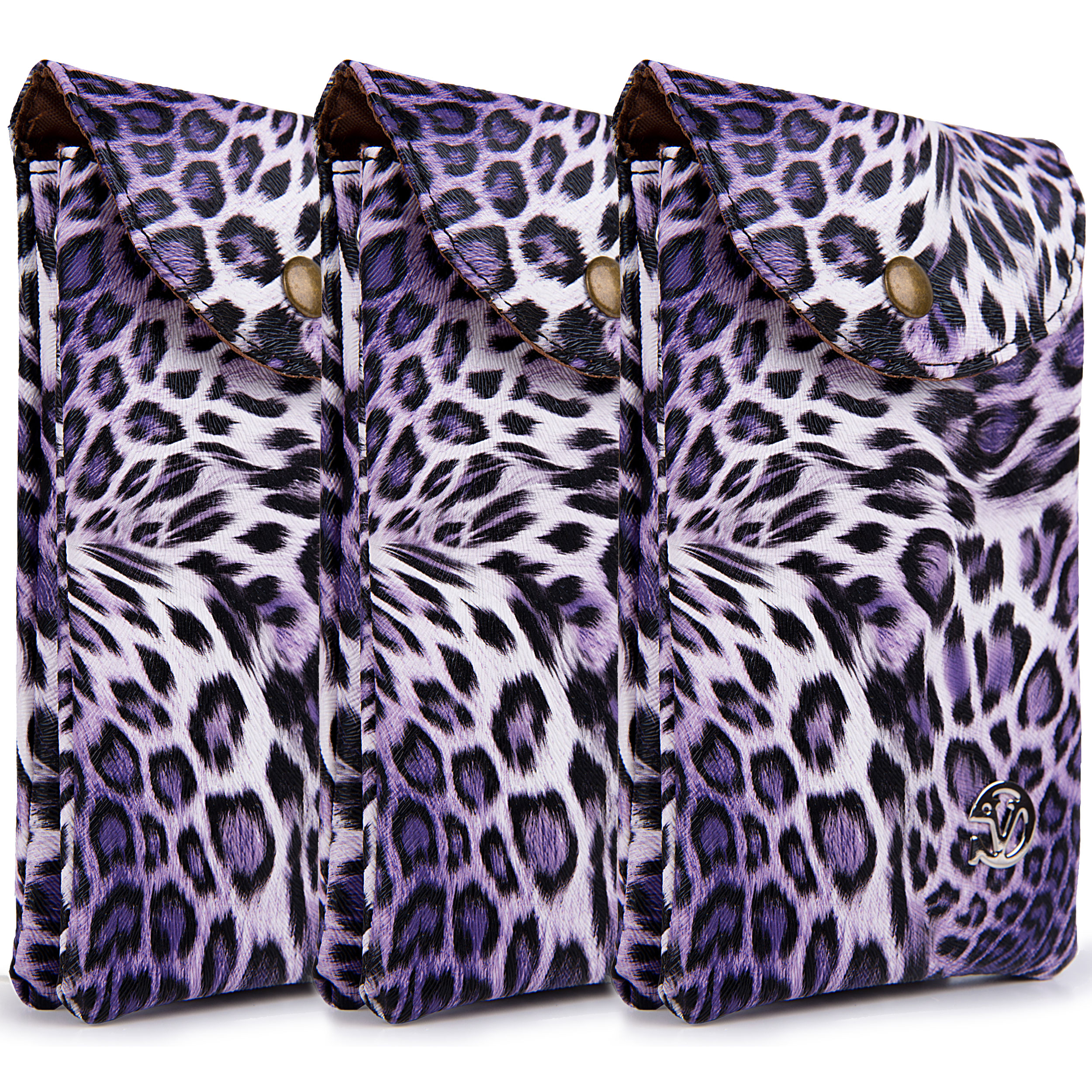 3-PACK: Universal Travel Crossbody Pouch (Purple Leopard) fits Smartphones up to 6.1-inch - Vegan Leather with Removable Shoulder Strap and Magnetic Button Closure