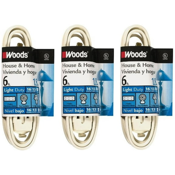 3-PACK - Woods 0600W Cube Extension Cords with Power Tap, White, 6-Foot