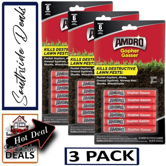 Amdro Gopher Gassers Kills Gophers Moles Rats Woodchucks Skunks Multi Packs of - 6 Gassers