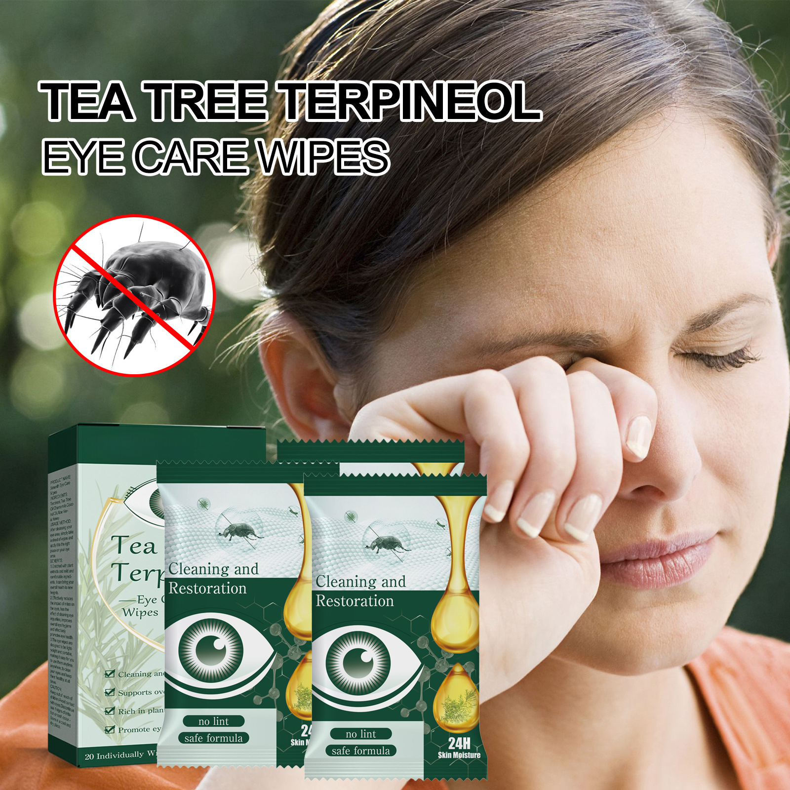 3 PACKS 20Pcs/Box Eyelid Cleansing Wipes Eye Mite Removing Wipes Tea Tree Oil Moisturizing for