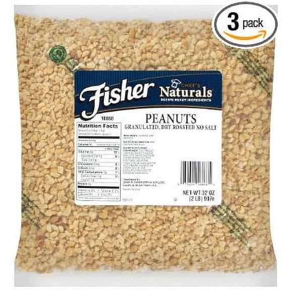 3 PACKS : Fisher Granulated Peanuts No Salt, 2-Pound Packages