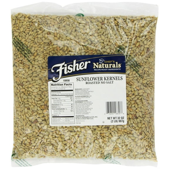 3 PACKS : Fisher Sunflower Kernels, Roasted, No Salt, 2-Pound Packages