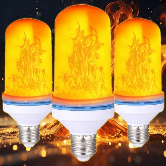 3 PACKS LED Flame Light Bulb, 4 Modes Fire Flame Light Bulbs with Upside Down Effect, E26/E27 Base Flickering Light Bulbs for Halloween, Party, Outdoor, Indoor, Halloween Decoration