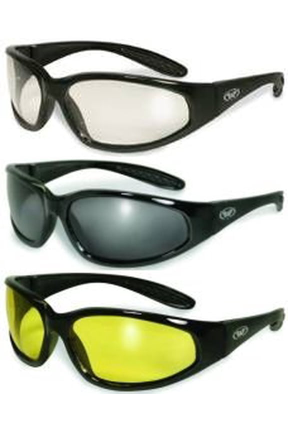 3 PAIRS HERCULES Sunglasses Clear Smoked Yellow Tinted Lens Safety Glasses Hunting Shooting Airsoft