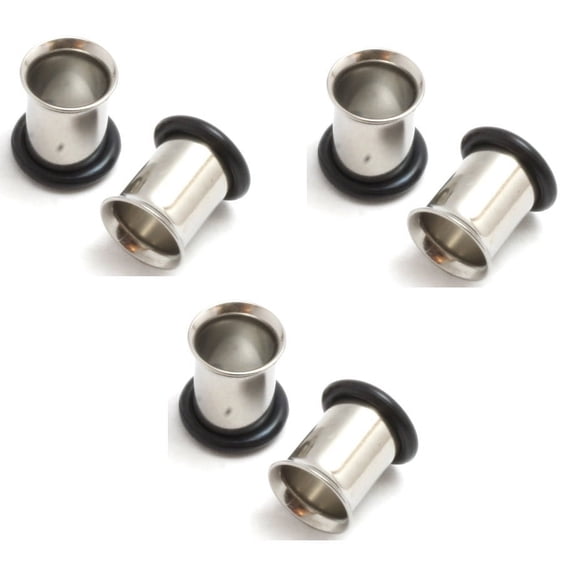 3 PAIRS Single Flare Steel ear stretching Tunnels Gauges Plugs - sizes=12g 10g 8g