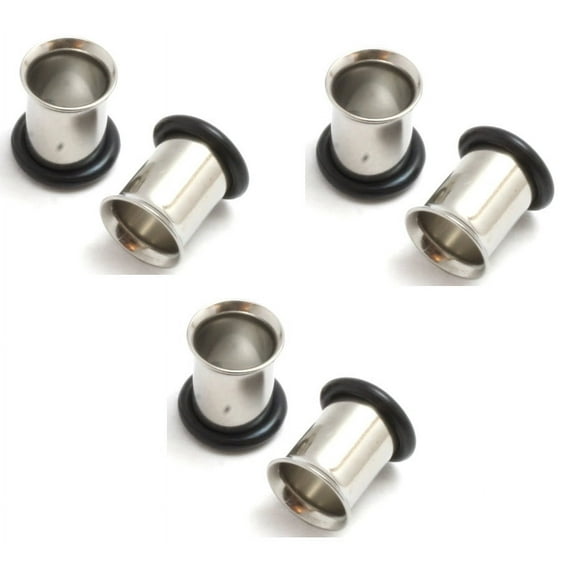 3 PAIRS Single Flare Steel ear stretching Tunnels Gauges Plugs - sizes=14g 12g 10g